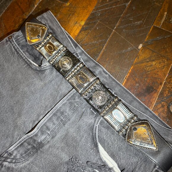 Avignon Genuine Leather Belt Jeweled Metal Detail Vintage Alt 80s - Picture 4 of 5
